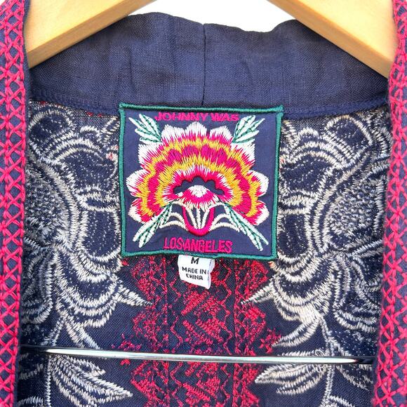 Johnny Was Camille Draped Navy Blue Floral Open Cardigan Duster Medium Boho - Picture 5 of 10